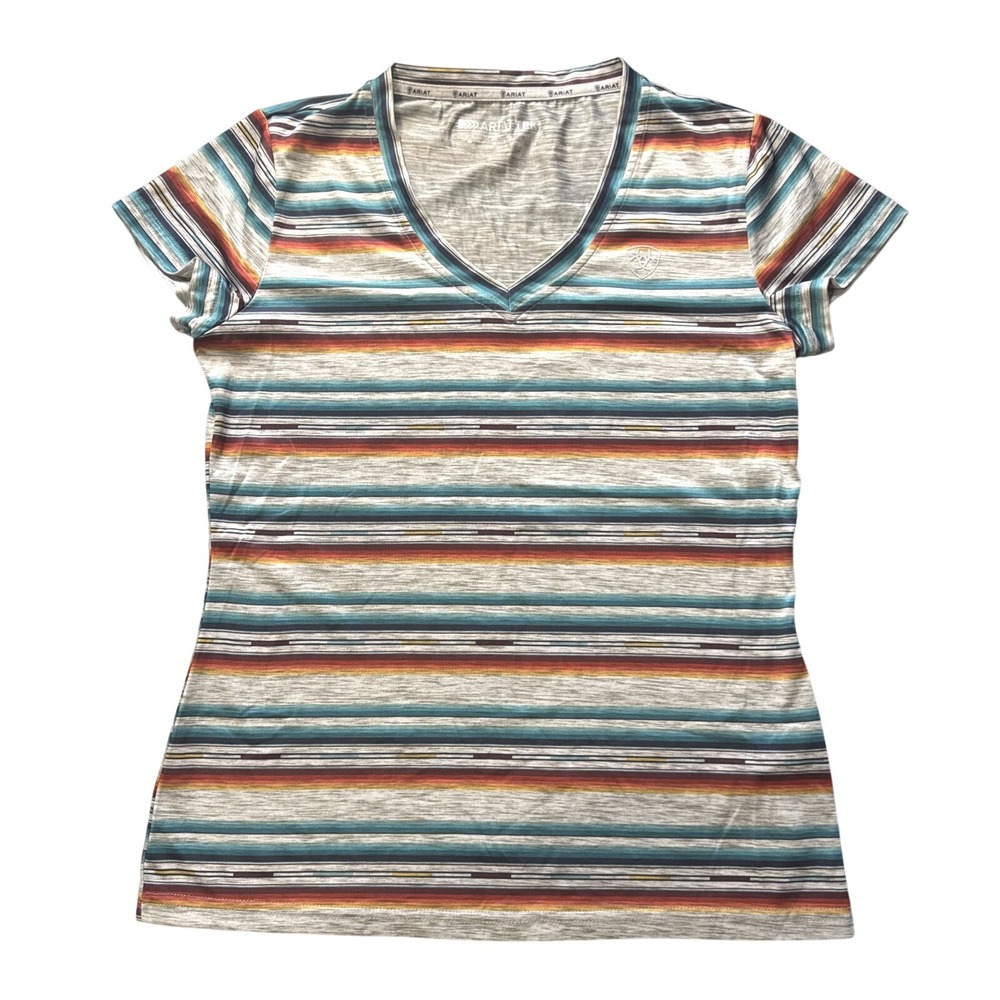 Ariat Women Serape Stripe AriatTEK V-Neck Short Sleeve Performance Shirt Medium